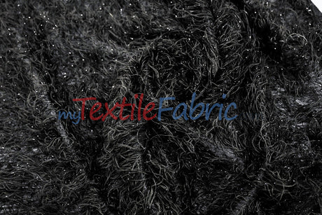 Black Shaggy Brocade Metallic Eyelash Lame Fabric - Black Shaggy, Metallic Eyelash, 56/57" Width (1 Yard)