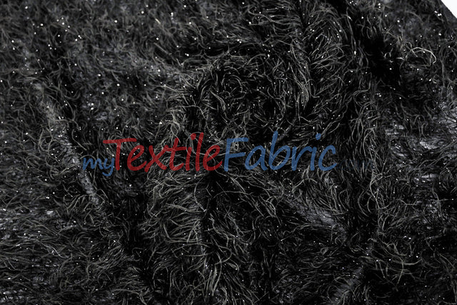 Black Shaggy Brocade Metallic Eyelash Lame Fabric - Black Shaggy, Metallic Eyelash, 56/57" Width (1 Yard)