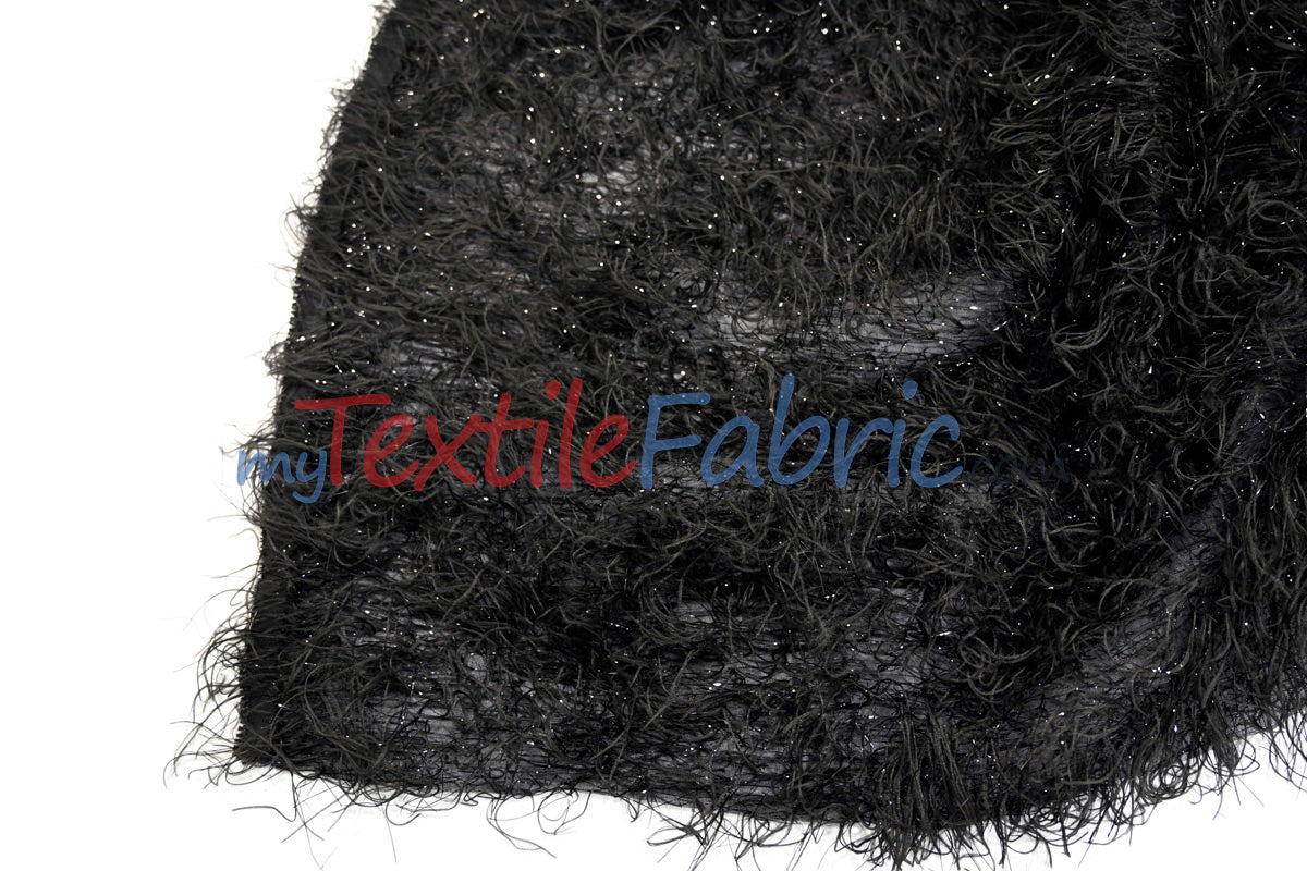 Black Shaggy Brocade Metallic Eyelash Lame Fabric - Black Shaggy, Metallic Eyelash, 56/57" Width (1 Yard)