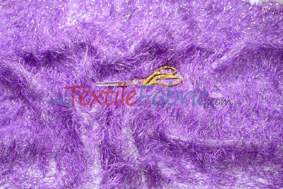 Lavender Shaggy Brocade Metallic Eyelash Lame Fabric - Lavender Shaggy Brocade, Metallic Eyelash, 57" Wide (1 Yard)