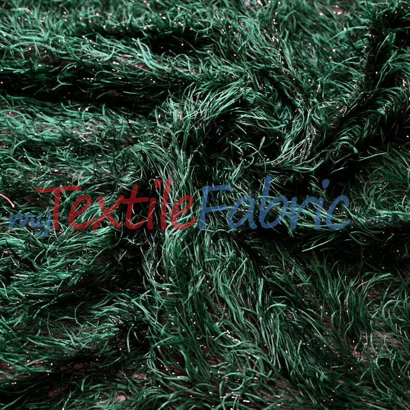 Hunter Green Shaggy Brocade Metallic Eyelash Lame Fabric - Hunter Green, Shaggy Brocade, 56/57" Width (1 Yard)