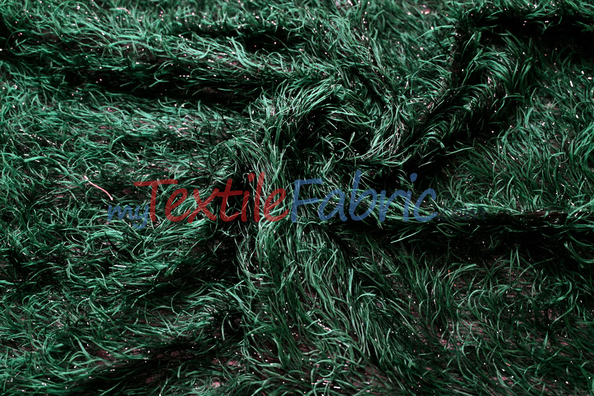 Hunter Green Shaggy Brocade Metallic Eyelash Lame Fabric - Hunter Green, Shaggy Brocade, 56/57" Width (1 Yard)