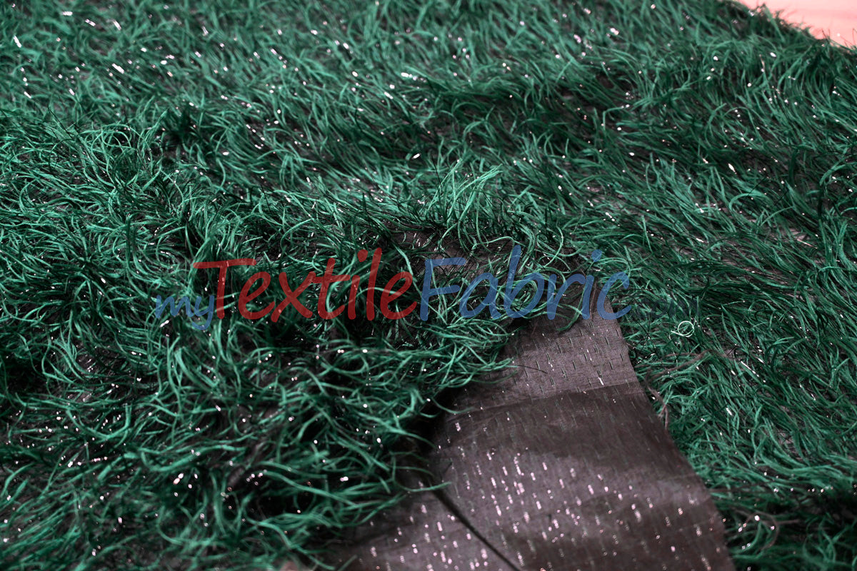 Hunter Green Shaggy Brocade Metallic Eyelash Lame Fabric - Hunter Green, Shaggy Brocade, 56/57" Width (1 Yard)