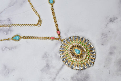 Rhinestone Necklace Gold Colorful