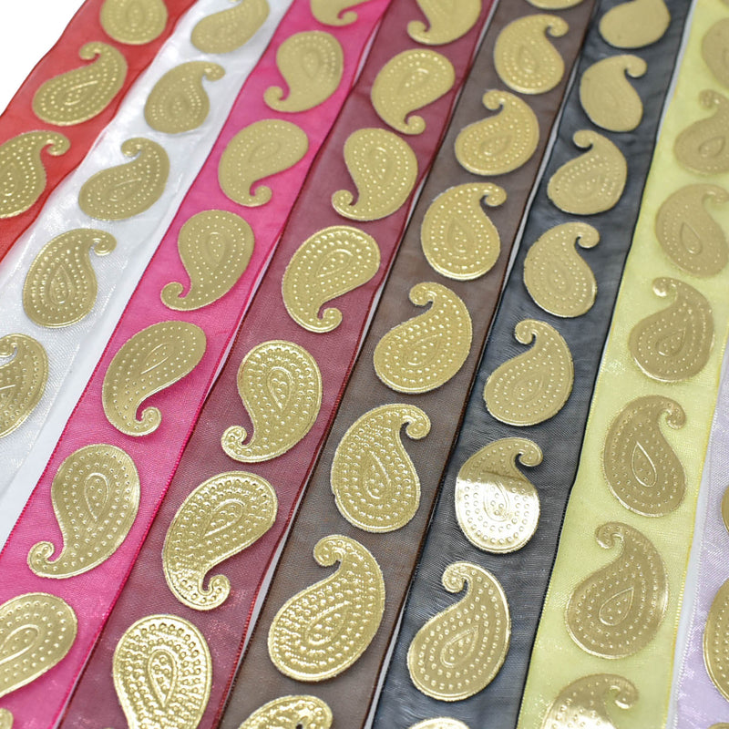 Metallic Gold Paisley Chiffon Ribbon 1in