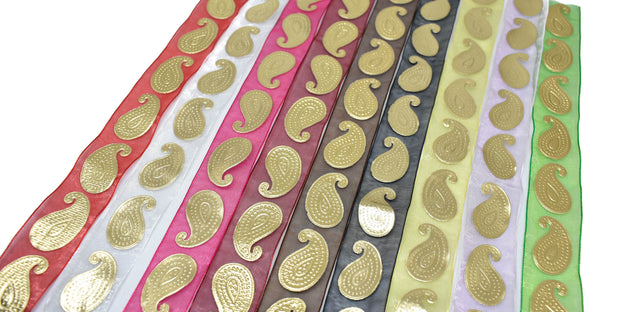 Metallic Gold Paisley Chiffon Ribbon 1in
