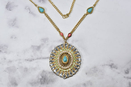 Rhinestone Necklace Gold Colorful