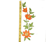 Embroidered Flower Applique Orange Sew-On 11.5 x 4.5