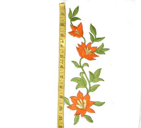 Embroidered Flower Applique Orange Sew-On 11.5 x 4.5