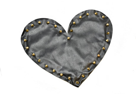 Embroidered Applique Black Leather Heart with Gold Studs