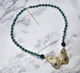 Butterfly Necklace Gold Teal Decorative
