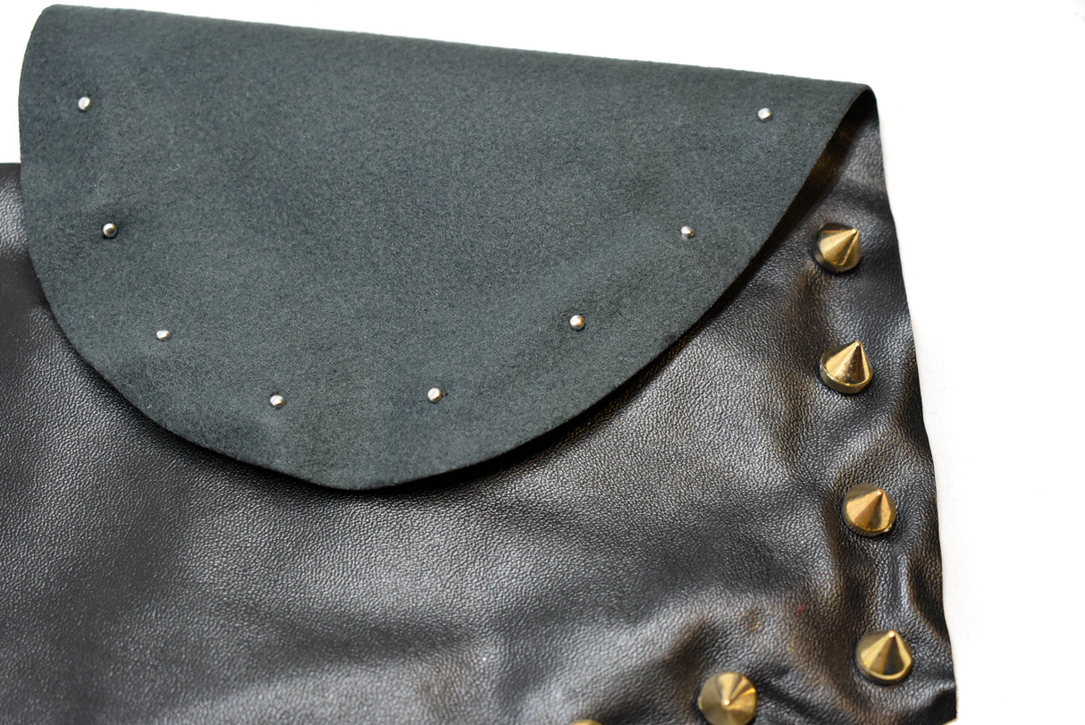 Embroidered Applique Black Leather Heart with Gold Studs