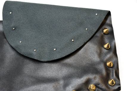 Embroidered Applique Black Leather Heart with Gold Studs