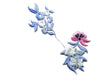 Embroidered Flower Applique Blue Pink 9 x 4.5