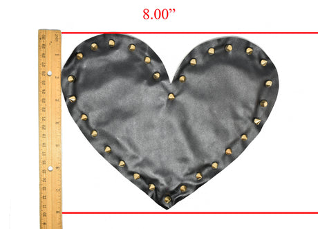 Embroidered Applique Black Leather Heart with Gold Studs