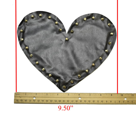 Embroidered Applique Black Leather Heart with Gold Studs