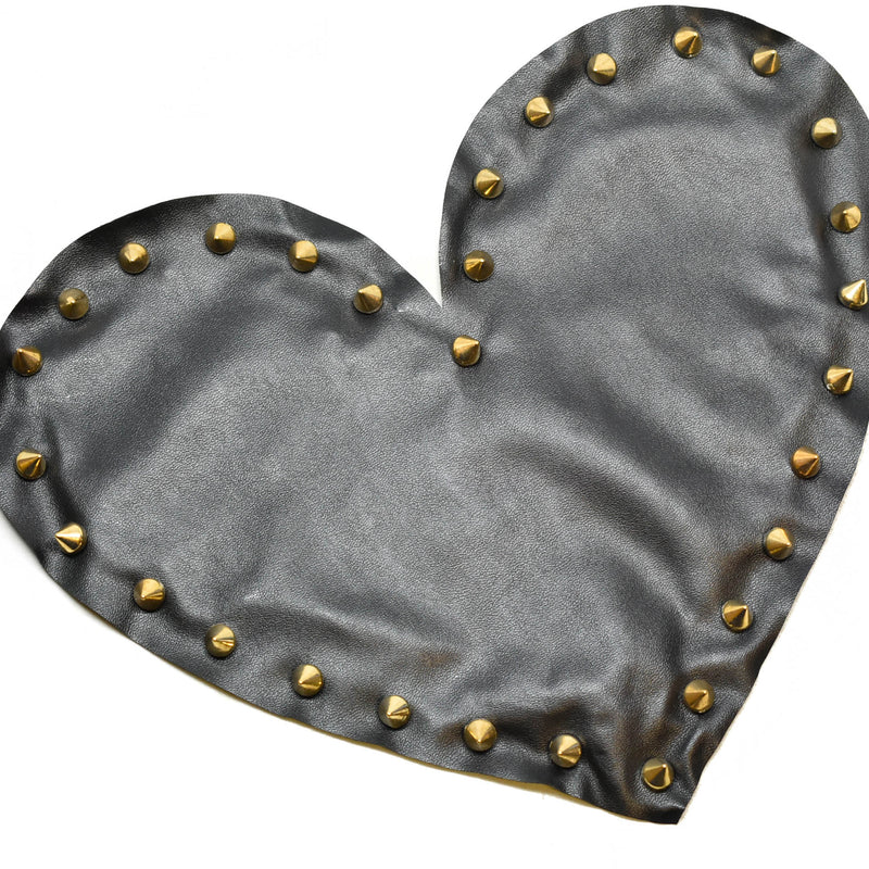 Embroidered Applique Black Leather Heart with Gold Studs