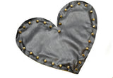 Embroidered Applique Black Leather Heart with Gold Studs