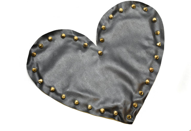 Embroidered Applique Black Leather Heart with Gold Studs