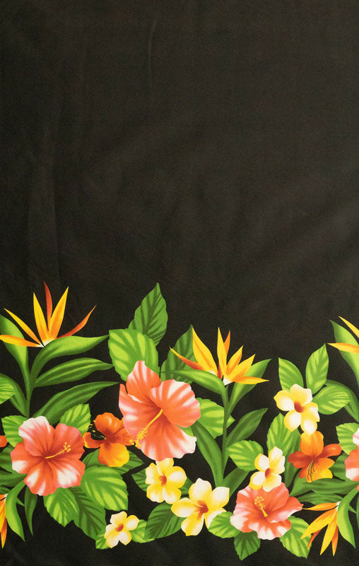 Hibiscus Birds Of Paradise Plumeria Poly-Cotton Fabric - Red Tropical Floral Print, 45" Width (36" Long)