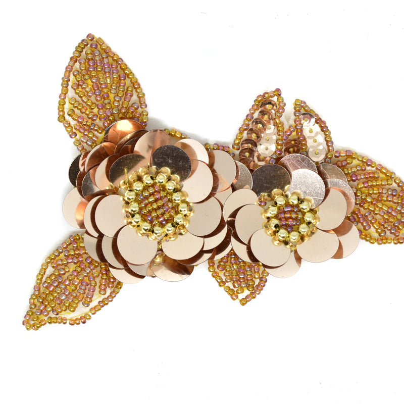 Beaded Flower Applique Champagne 5 x 3.5