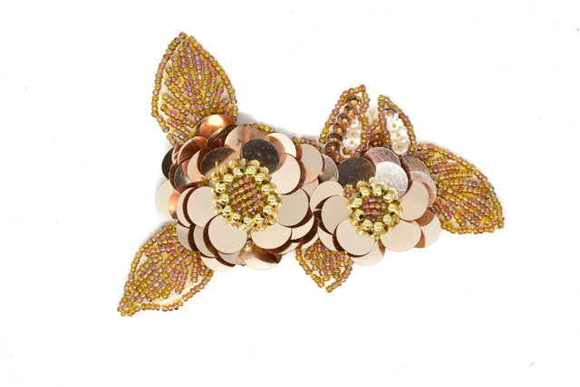 Beaded Flower Applique Champagne 5 x 3.5