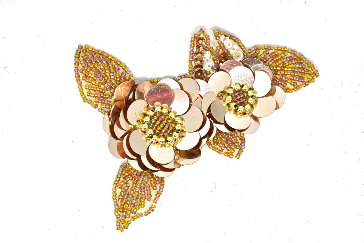 Beaded Flower Applique Champagne 5 x 3.5