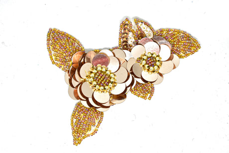 Beaded Flower Applique Champagne 5 x 3.5