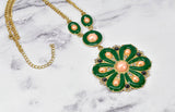 Flower Necklace Green Pearls