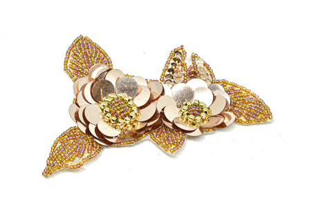Beaded Flower Applique Champagne 5 x 3.5