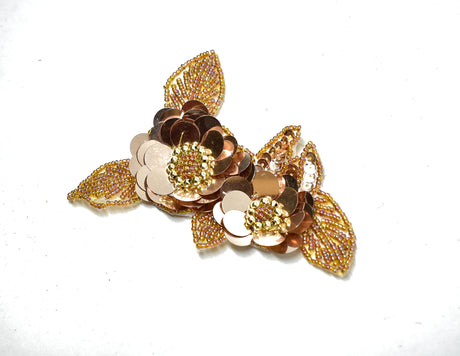 Beaded Flower Applique Champagne 5 x 3.5