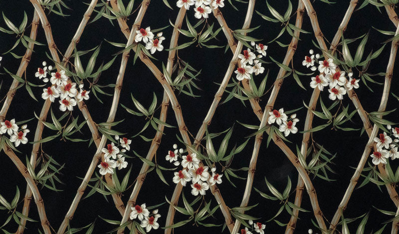 Bamboo Branches With Flowers And Leaves 100% Cotton Fabric - Floral Bamboo Branches, 56"-58" Width (1 Yard)