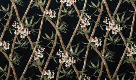 Bamboo Branches With Flowers And Leaves 100% Cotton Fabric - Floral Bamboo Branches, 56"-58" Width (1 Yard)