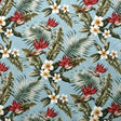 Birds Of Paradise Plumeria Palm Banana Leaves Cotton Fabric - Light Blue Tropical Floral, 56-58" Width (1 Yard)