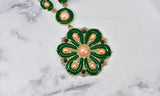 Flower Necklace Green Pearls