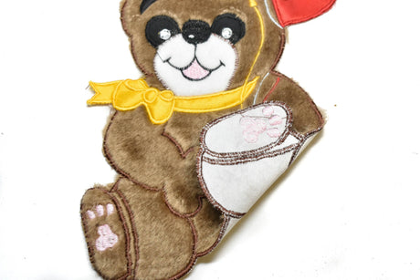 Bear Applique Patch Smiling Brown 9 x 7