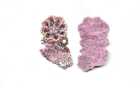 Beaded Pearl Floral Applique Pink 2.25 x 1.25
