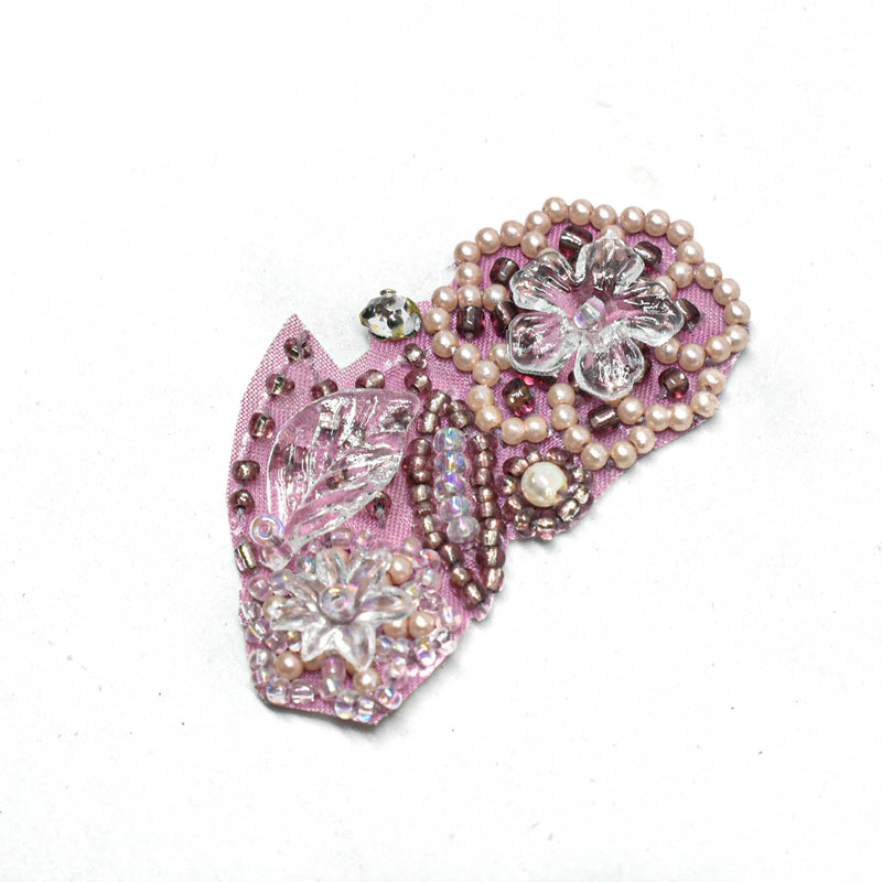 Beaded Pearl Floral Applique Pink 2.25 x 1.25