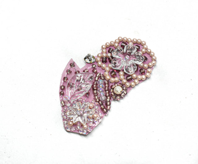 Beaded Pearl Floral Applique Pink 2.25 x 1.25
