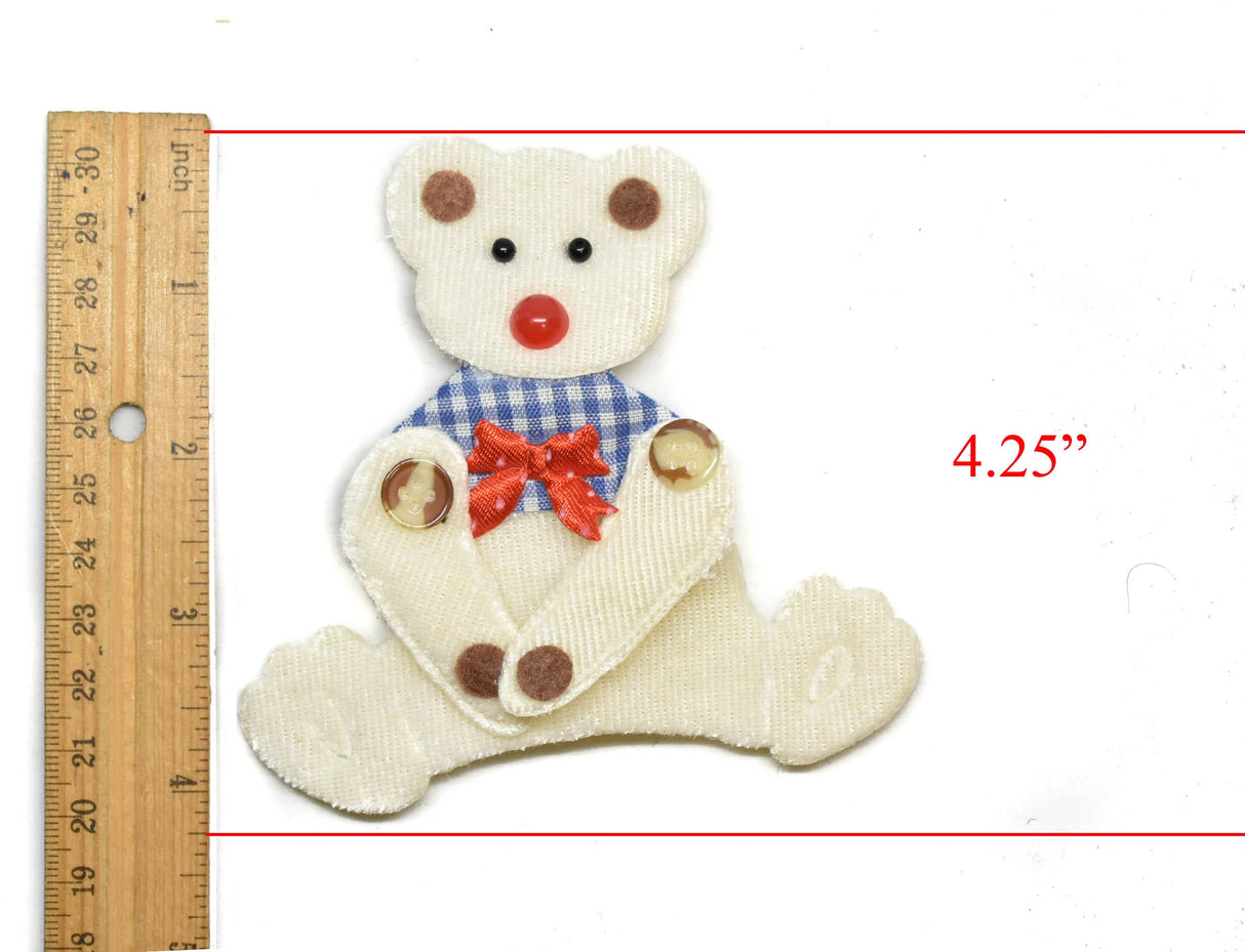 Bear Patch Applique White with Bowtie 4.25 x 4.50
