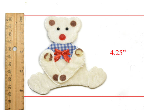 Bear Patch Applique White with Bowtie 4.25 x 4.50