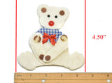 Bear Patch Applique White with Bowtie 4.25 x 4.50
