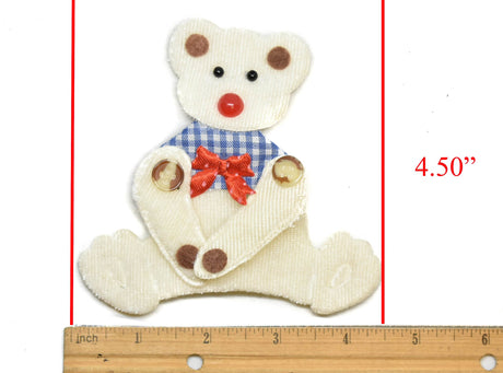 Bear Patch Applique White with Bowtie 4.25 x 4.50