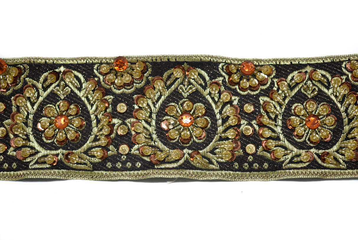 Embroidered Jacquard Trim with Sequins
