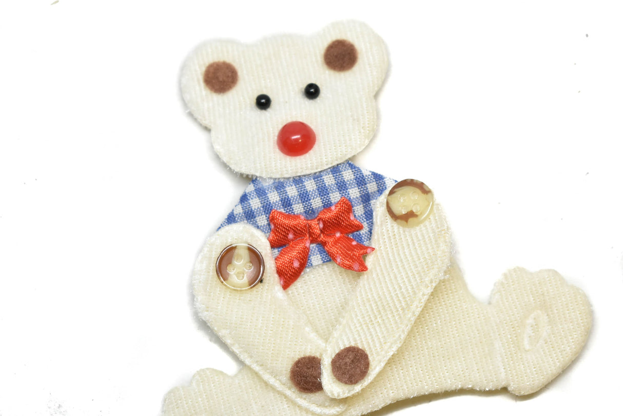 Bear Patch Applique White with Bowtie 4.25 x 4.50