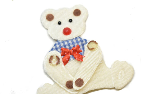 Bear Patch Applique White with Bowtie 4.25 x 4.50