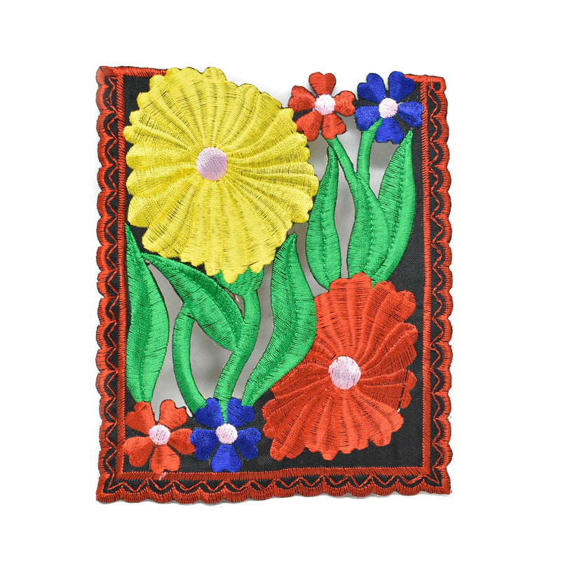 Embroidered Floral Applique Square Sew-On 6 x 5
