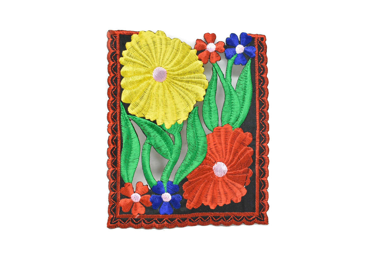 Embroidered Floral Applique Square Sew-On 6 x 5