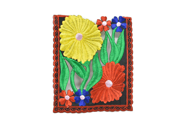 Embroidered Floral Applique Square Sew-On 6 x 5