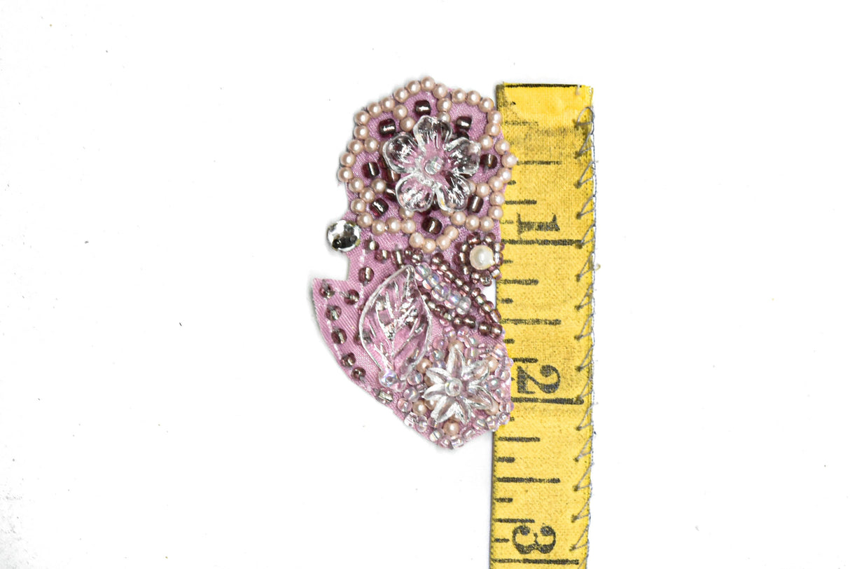 Beaded Pearl Floral Applique Pink 2.25 x 1.25